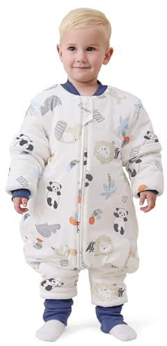 MIKAFEN Saco de Dormir para bebé de Manga Larga con pies 3,5 TOG Invierno, Saco de Dormir de Invierno para niños con piernas, Panda y león de 95-105 cm