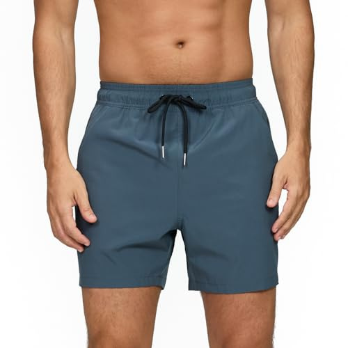 Vorvowry Baddräkt för män, snabbtorkande, sommartryck, shorts, strand- och badshorts med dragkedja och ventilerande nätfoder, Färg: grå, L