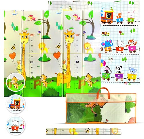 Babybaipro-Grosor 1,5 Cm Alfombra Bebe Acolchada Plegable 200x180x1,5, Con Bolsa Transporte Reversible XPE, Impermeable, No Tóxica, Tapete Juegos Actividades Regalo Niño-Niña Cumpleaños Navidad.