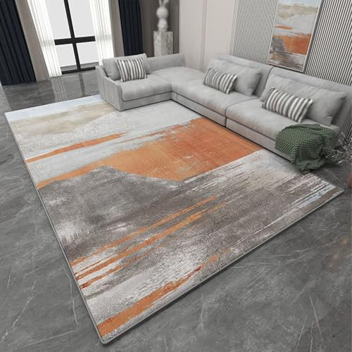 VARIKASHOM Teppich weich Dekorative Teppich für Sofa Schlafzimmer Wohnzimmer, Kurzflor Waschbar,Modernes, abstraktes Wohndekor in Grau, Orange, 110 x 180 cm