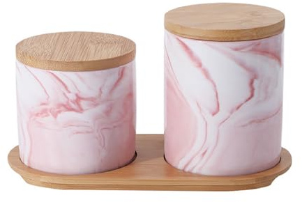 Bafnsiji B, Contenitori di tè in Ceramica Zucchero caffè con Coperchio e Vassoio, Set di 2 Set di contenitori per bancone da Cucina, Vaso di stoccaggio in Ceramica, Contenitore di stoccaggio
