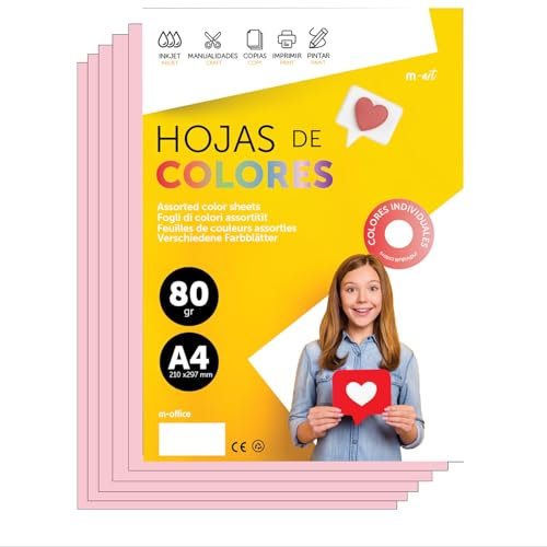 Fogli Colorati A4 80g per Stampanti e Lavoretti Manuali, Blocco di Carta Colorata Assortita per Bambini, Pacchetto di Fogli Colorati per Biglietti M-Office (50 fogli, Rosa Chiaro)