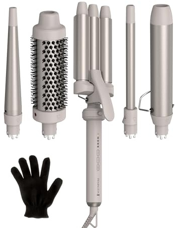 Remington 5-in-1 Curling Wand Set – Interchangeable Ceramic Curling Iron for Beach Waves, Loose & Tight Curls, Multi Styler Hair Tool, Fast Heat, Salon Results at Home