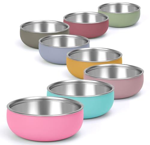 ShineMe 8 Pack Kids Bowls, Unbreakable Stainless Steel Bowls for Kids with Removable Colorful Silicone Sleeve, Versatile Baby Metal Bowl for Cereal, Yogurt, Snacks, Soup...