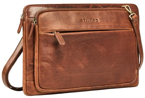 STILORD Clarity Smal Laptopväska 15 tum Läder Axelväska Herr & Dam Dokumentväska A4 Laptop Sleeve och Tablet-väska 13 tum Arbete Uni Laptopfodral Farbe:Kara-konjak
