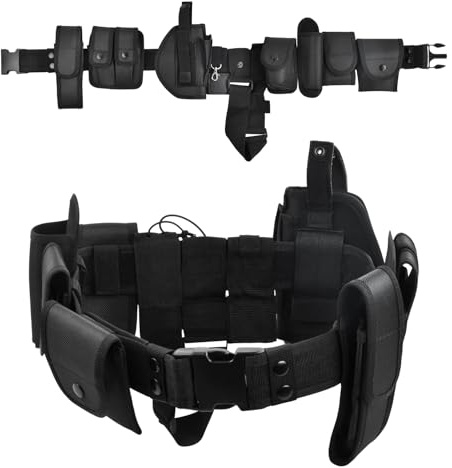 Réglable Ceinture de Combat, Ceinture Tactique 10 en 1 Multifonction pour l'extérieur, ceintures de Service Tactique avec Étui pour Composants, Sécurité de Police avec Pochettes Détachables