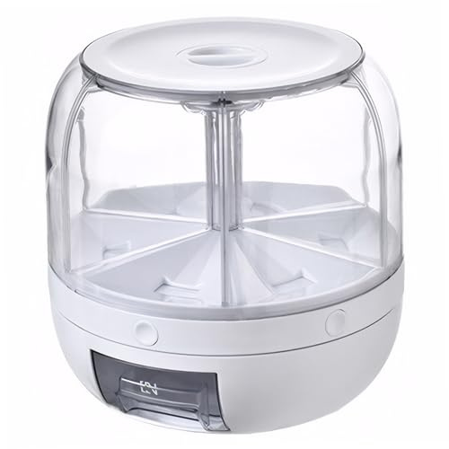 Licsaliwe Distributore di riso a capacità, 6 360 ° a 360 ° contenitore di cereali rotabile con coperchio per chicchi di fagioli, bianco