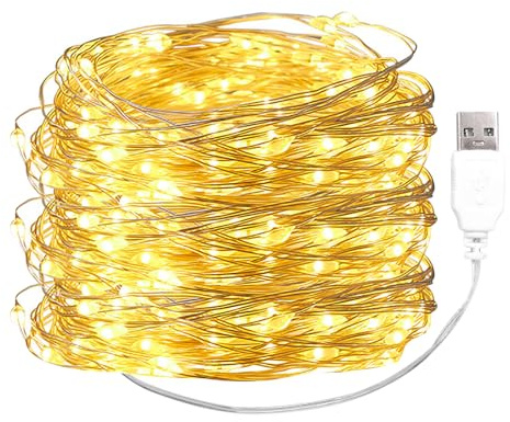 ENLACE LED-ljuskedja med USB, 10 m, 100 LED koppartråd, ljuskedja med kontakt, mikro-silvertråd, ljuskedjor för jul, halloween, bröllop, fest, inomhus, utomhusdekoration, varmvit