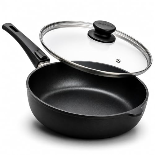 Hoffmann STONIQ Hochrandpfanne, 28 cm, Antihaftbeschichtet, PTFE und PFAS-frei, Induktionsgeeignet, Backofenfest bis 300°C, Pfanne made in Germany, Bratpfanne, Schmorpfanne (mit Deckel, 28 cm)