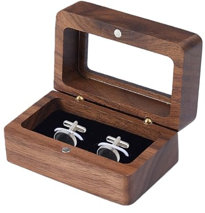 NICENEEDED Boîte à Boutons de Manchette Carrée en Noyer avec Fenêtre Petit Présentoir à Boutons de Manchette avec Un Seul Emplacement Boîtes de Rangement pour Boutons de Manchette en Bois