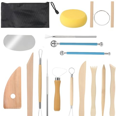 Töpferwerkzeug 17-teiliges Modellierwerkzeug Ton Sculpting Werkzeug Polymer Clay Tools mit Aufbewahrungstasche Modellierwerkzeug Ton Werkzeug Set Töpfer Werkzeug Sculpting Tools für Profis Anfänger