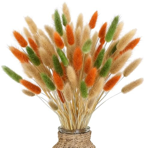 66 unidades de hierba de la pampa seca, ramo de hierba de la pampa, pampas secas naturales, para bodas, decoración de mesa rústica, fiesta de granja, ducha de bebé (naranja y verde tricolor)