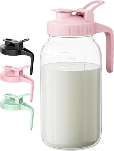 Bricco per latte in vetro da 1,9 l, con coperchio e beccuccio, ermetico, per tè freddo, succo e caffè freddo