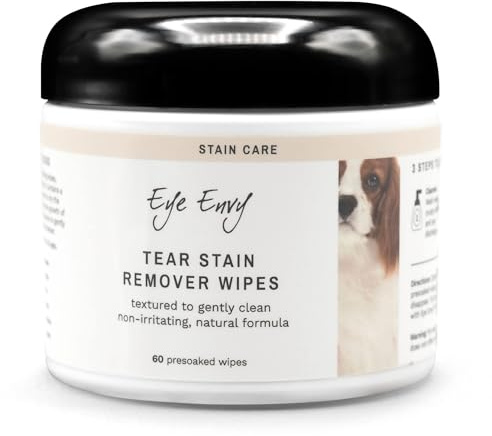 Eye Envy Tear Stain Wipes for Dogs | Textured to Gently Clean | Presoaked in 100% Natural Formula | Recommended by AKC Breeders, Vets, Groomers | Treats The Cause of Staining | 60 Count