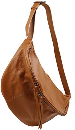 SH Leder echt Leder Damen Unisex Brusttasche für Festival Reise XXL Gross Hüfttasche Crossbody Bag Frauen Ledertasche 49x28cm Daniela G768 (Cognac)
