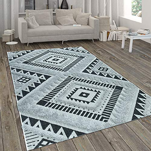 Paco Home Outdoor Teppich Wetterfest Balkon Küche Wohnzimmer Ethno Design Geometrisch 3D Effekt Moderne Deko, Grösse:80x150 cm, Farbe:Schwarz