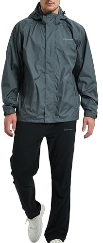 Acme Projects Traje de lluvia (chaqueta + pantalones), 100% impermeable, transpirable, costura sellada, 10000 mm/3000 g, cremallera YKK, Gris, XXX-Large