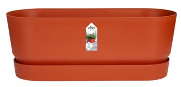 Elho Greenville Trough Long Übertopf, Klinkerrot, 20 CM