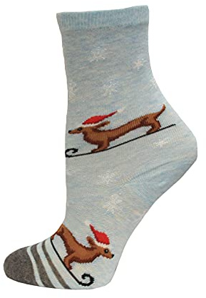 Hot Sox Kids Sledding Dog with Santa Hat Crew Sock 1 Pair Pack, Mint Melange, L/XL