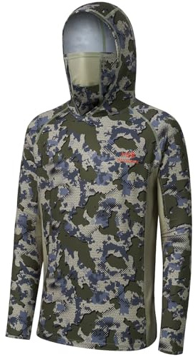 BASSDASH UPF 50+ Men’s Hunting Shirts with Mask Long Sleeve Camo Fishing Hoodie