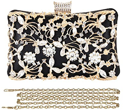 CORIOS Bolsa de Noche para Mujer Diamantes de Imitación Clutch Bolso de Fiesta Bolsos Bandolera con Cadena Bolso de Hombro para Fiesta de Graduación Banquete Boda Negro