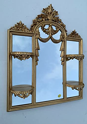 Generisch Wandspiegel/Konsole Antik Gold Bad Spiegel mit Ablage Kerzen 63X51 Spiegel Wohnzimmerspiegel Prunkspiegel C510 Gold