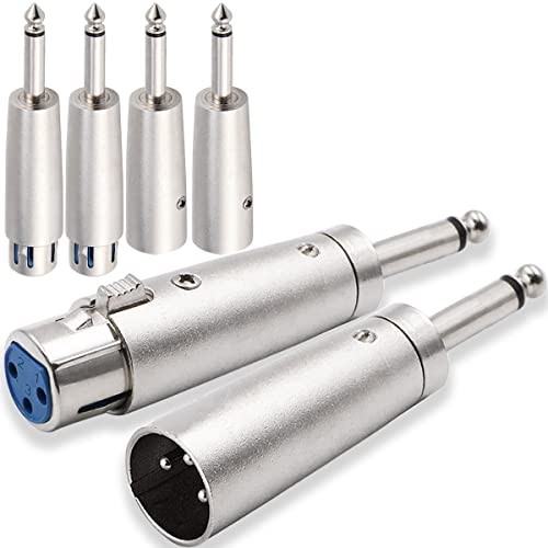 Xiatiaosann XLR 3 Pin Hembra Macho a 1/4 6.35mm Macho Audio Mono Adaptador TS Socket Jack para Mezclador de Micrófono, Conector XLR Convertidor de Enchufe, Adaptador de Metal, 6 PCS