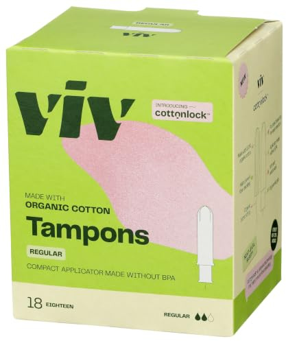 Viv for Your V Organic Cotton Tampons Regular, BPA-Free Applicator, Non-Toxic Tampons, Fragrance Free, HSA FSA Approved, 18 Count
