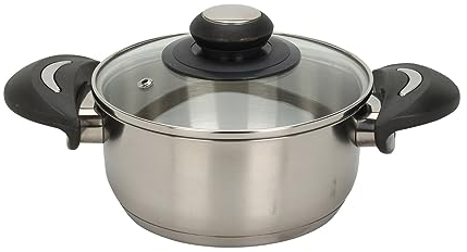 Marmite universelle en acier inoxydable avec couvercle en verre - 1,4 l / 16 x 13 cm - Marmite de cuisine universelle avec poignées - Casserole pour pâtes, soupes, sauces, pommes de terre, pour tous