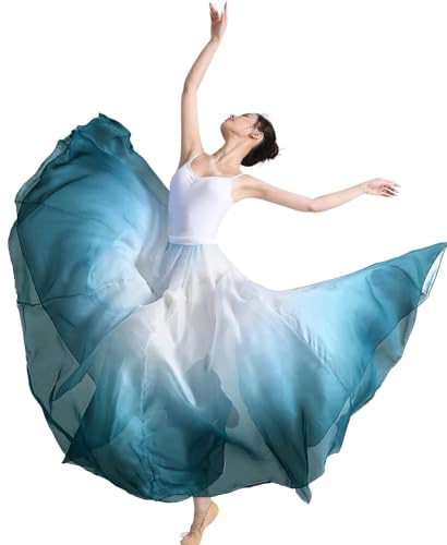 ORIDOOR 720 35 Long Women's Fairy Lyrical Dance Skirt Gradient Color Swing Skirt Ballet Modren Dance Costumes, A Gradient Cyan, One Size