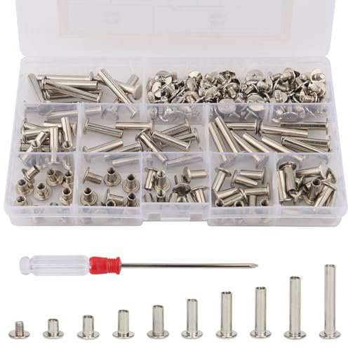 180 Pièces (90 paires) Vis de Reliure, Chicago Vis 6/8/10/12/15/18/20/25/30mm, Rivets de Reliure, Rivets en Cuir, Vis de Reliure Assortiment, pour Cuir de Bricolage, Album Photo, Livre