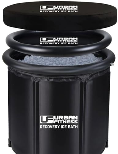 Urban Fitness Recovery Ice Bath, Portable Cold Water Therapy Tub, Thermo Lid, Inflatable Top Ring, Easy Clean PVC Lining, Quick Assembly, Black, 80 x 75 cm