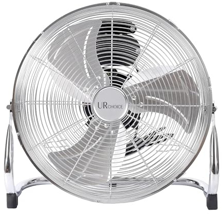 UR CHOICE High Velocity Metal Chrome Floor Fan 20 Inch, Portable Pedestal Desk Air Circulator with 3 Speed Settings, Heavy Duty Electric Standing Fan for Home, Gym, Office, Warehouse, Garage, Events
