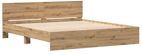vidaXL Bettgestell mit Kopfteil in Artisan Eiche 180 x 200 cm, aus massivem Holz, rustikal, Einzelbett, natürliches Schlafzimmermöbel, stylisch und bequem für Erwachsene