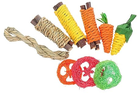 Hemobllo Jouets à Mâcher pour Lapin et Petits Animaux en Bois, Jouet de Dentition Sûr pour Cage Intérieure, Ensemble de 9 Pièces pour Nettoyage des Dents