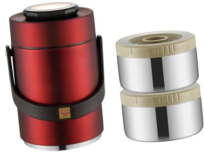 Hattba Lonchera térmica apilable de acero inoxidable con 3 compartimentos, a prueba de fugas, contenedor Bentos para oficina, viajes, picnics, tarro de alimentos aislado