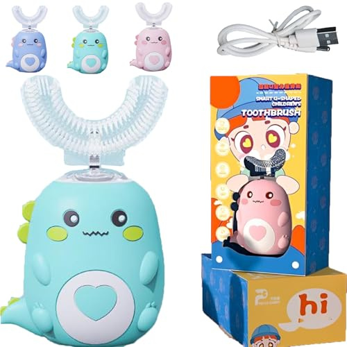 Brosse à dents électrique en forme de U pour enfants, brosse à dents électrique en forme de U, brosse à dents à ultrasons rechargeable et étanche pour bébé (vert, 6 à 12 ans)