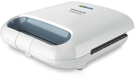 Taurus Mysandwich - Sandwichera eléctrica. 800W. 2 placas cuadradas para hacer 2 sándwiches a la vez. Sellado perfecto. Indicadores de funcionamiento. Placas con recubrimiento antiadherente. Blanco