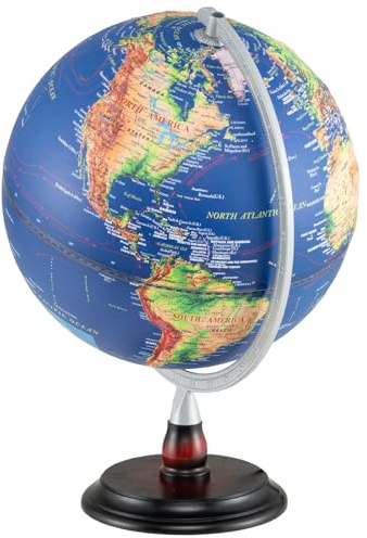 GYMAX 30cm World Globe, Illuminated Earth Globes with Wooden Stand, Desktop Rotating Globe for Home Office Classroom