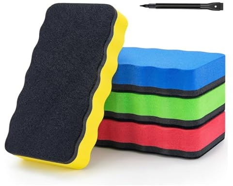 Spugna per lavagna bianca, 4 pezzi, 4 colori, 1 pennarello magnetico, colore nero, lavagna magnetica, per la pulizia a secco su molte superfici, cancellare la lavagna bianca