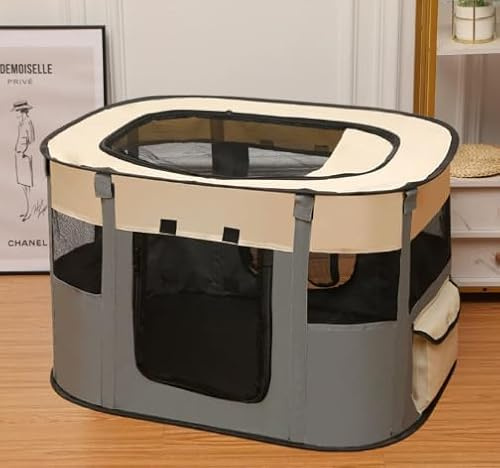 CLIUNT Foldable Pet Playpen, Portable Dog Cage, Portable Small Dog Cat Crate, Soft Indoor Outdoor Pet Cage, Portable Kennel Cage for Puppy DogS Kitten Cat(Plaid Grey-S, 70X55X40CM)