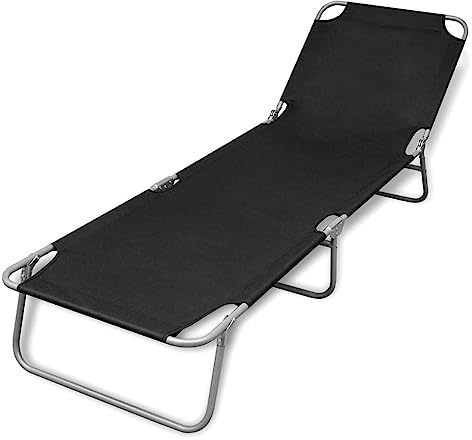 Foknhdi Sdraio pieghevole nero, da giardino con schienale regolabile, stabile sdraio a tre gambe in acciaio verniciato a polvere, 189 x 58 x 27 cm, lettino pieghevole per balcone