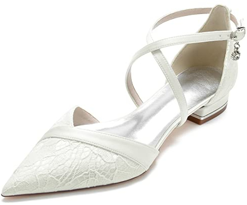 HFWXYSA Scarpe Sposa Donna Punta Affusolata Pizzo Ballerine Basse