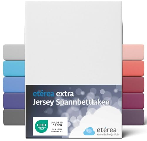 etérea Premium Spannbettlaken 240x220cm Weiss – extra Jersey Spannbetttuch bis 35cm Höhe – 160 g/m² gekämmte Baumwolle – Boxspring & Wasserbett Bettlaken
