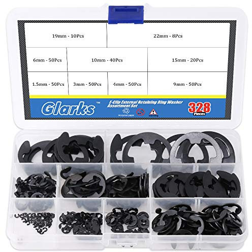 Glarks Lot de 328 rondelles de fixation externes en alliage d'acier Noir 9 tailles