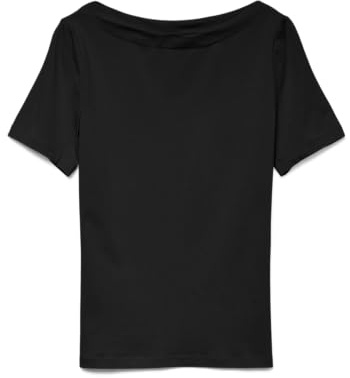 VERO MODA Damer enfärgad stretch t-shirt basic topp kortärmad topp med ubåthals VMPANDA, svart, XL