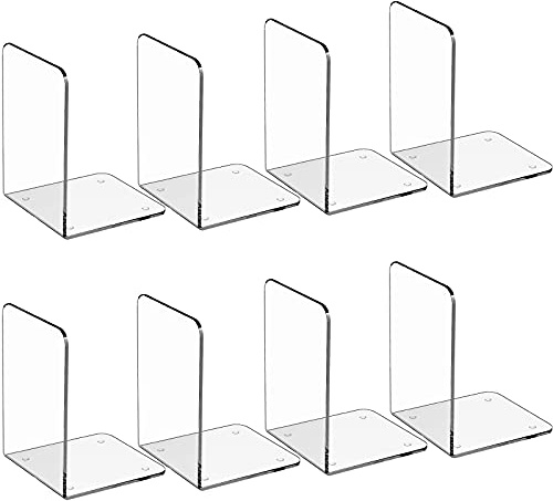 MaxGear Bookends Acrylic Book Ends Clear Book Ends for Shelves Decorative bookends for Shelves Non-Skid Book End Heavy Duty Bookend Book Holders for Shelves Book Stoppers (4 Pairs/8 Pieces, Large)