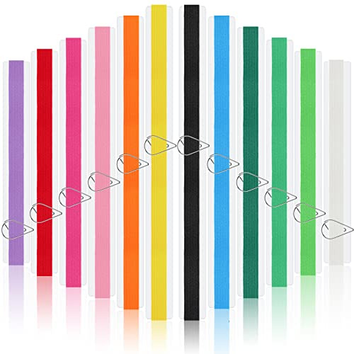 Elastic Bookmarks Set Multi Color Elastic Rope Bands Planner Bookmarks Include 30 Pcs Stainless Steel Teardrop Paper Clips and 12 Pcs Bands for Office School Reader(Bright Color)