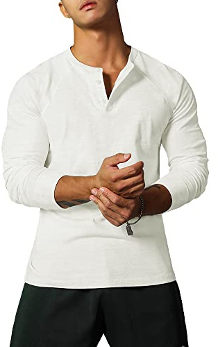 Henley T-Shirts pour Hommes Décontracté à Manches Longues Coupe régulière Douce et Confortable Color Blanc Size S