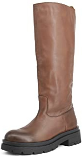 QUEEN HELENA Stivali Biker di Pelle con Tacco Plateau Classici Casual Donna S280 (Marrone, Numeric_38)